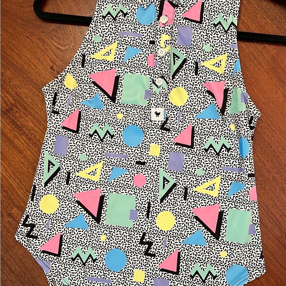Bad Birdie Multicolor Patterned Shirt sleeveless performance polo sz XS